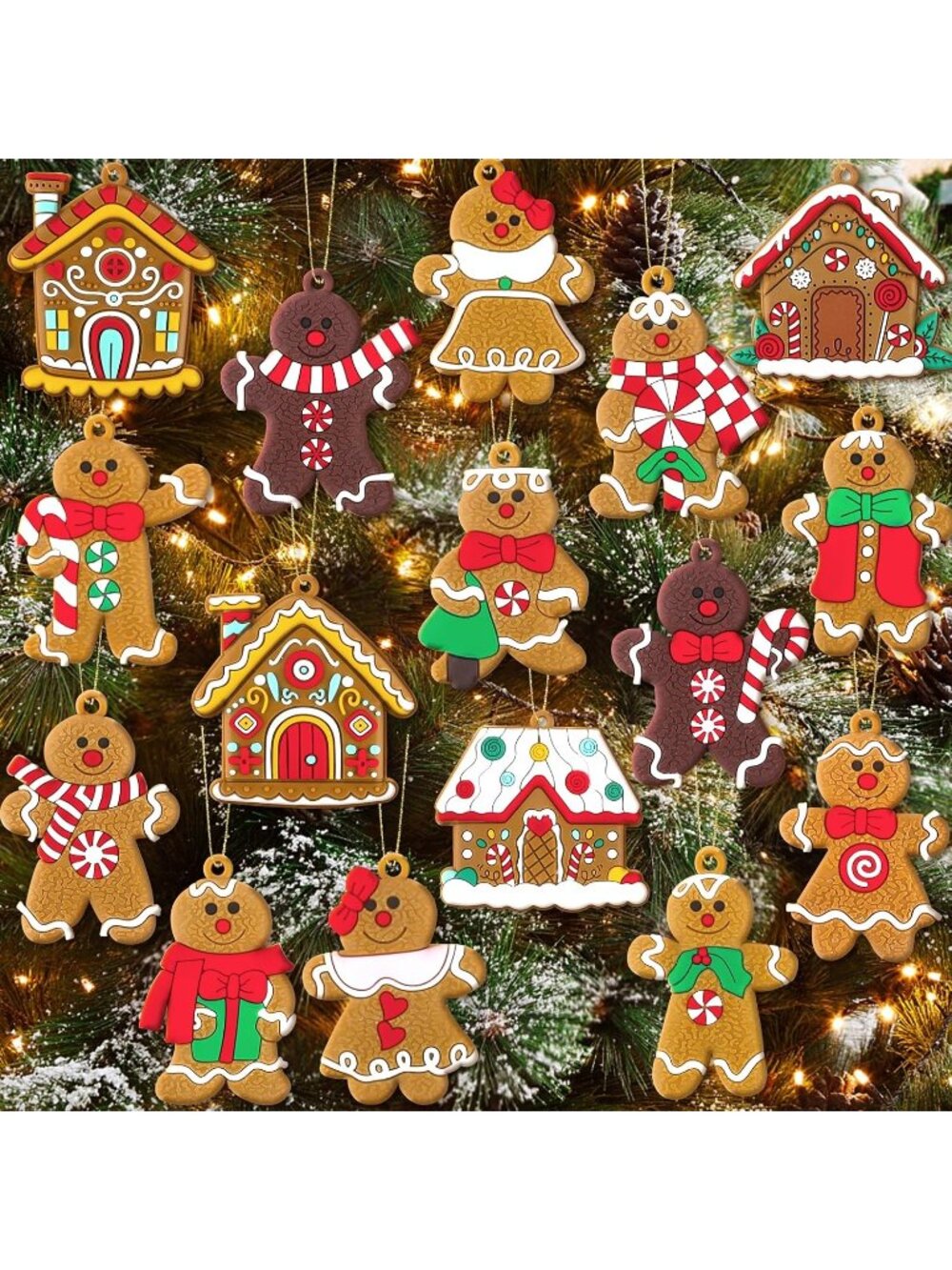 New 16Pcs Gingerbread Man Ornaments for Christmas Tree, Gingerbread Decorations